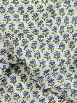 White Blue Green Hand Block Printed Cotton Fabric Per Meter - F001F2306