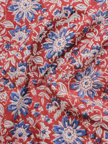 Tomato Red Ivory Blue Hand Block Printed Cotton Fabric Per Meter - F001F1153