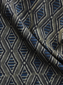 Grey Black Indigo Ivory Ajrakh Hand Block Printed Cotton Blouse Fabric - BPA013