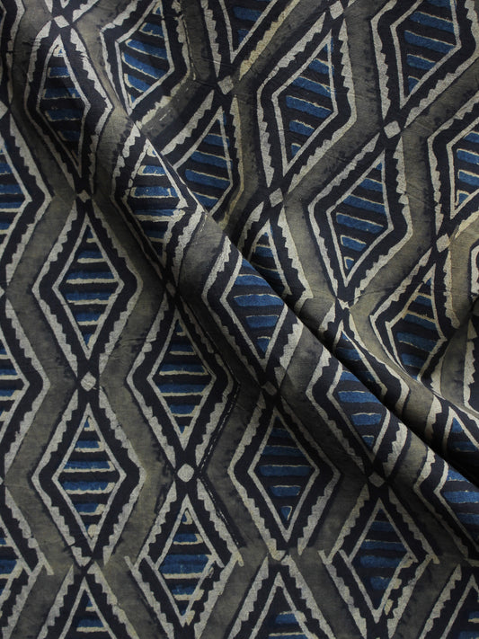 Grey Black Indigo Ivory Ajrakh Hand Block Printed Cotton Blouse Fabric - BPA013