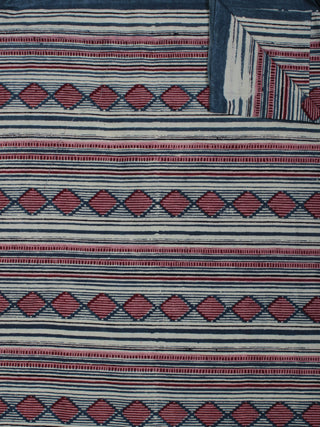 Indigo Maroon Ivory Ajrakh Block Printed Cotton Fabric Per Meter - F003F848