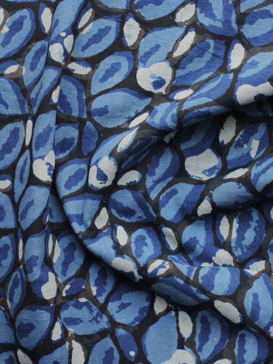 Black Sky Blue White Hand Block Printed Cotton Fabric Per Meter - F003F1313