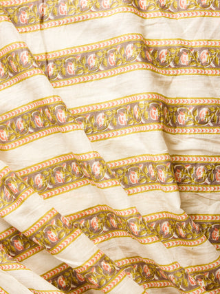 Ivory Brown Pink Hand Block Printed Cotton Fabric Per Meter - F001F1930