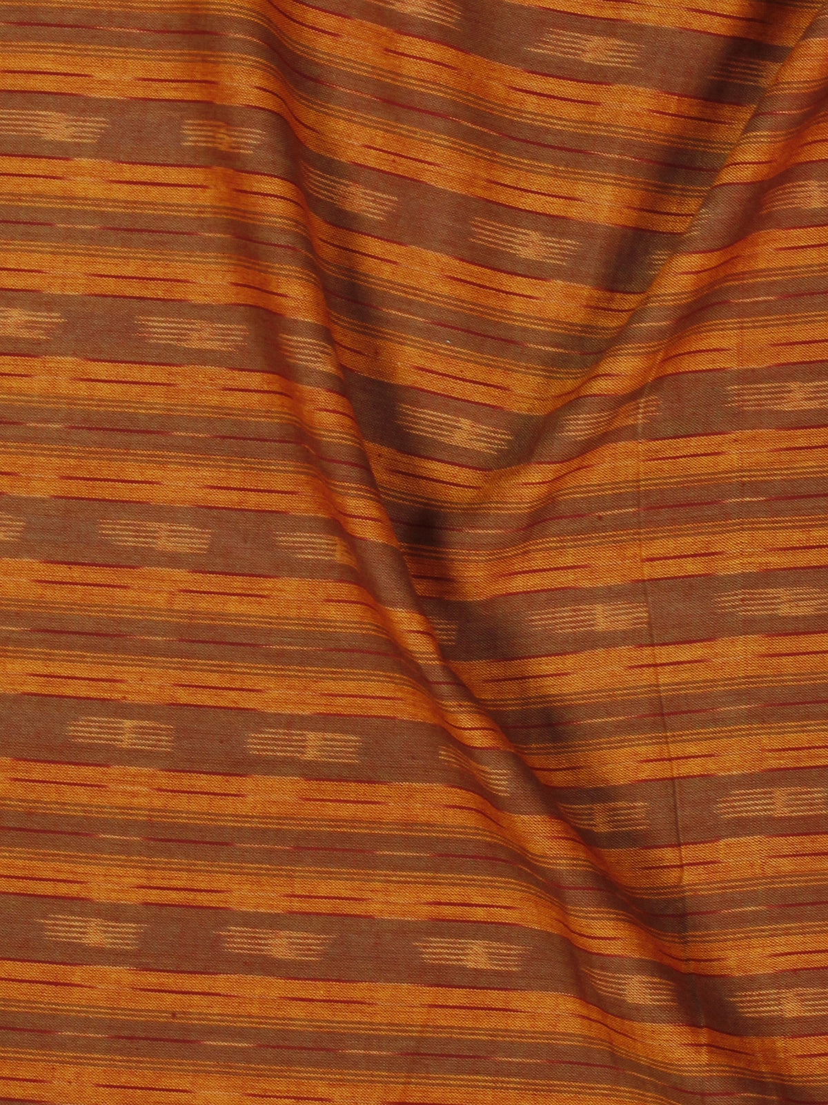 Rust Brown Ivory Pochampally Hand Weaved Ikat Fabric Per Meter - F002F857