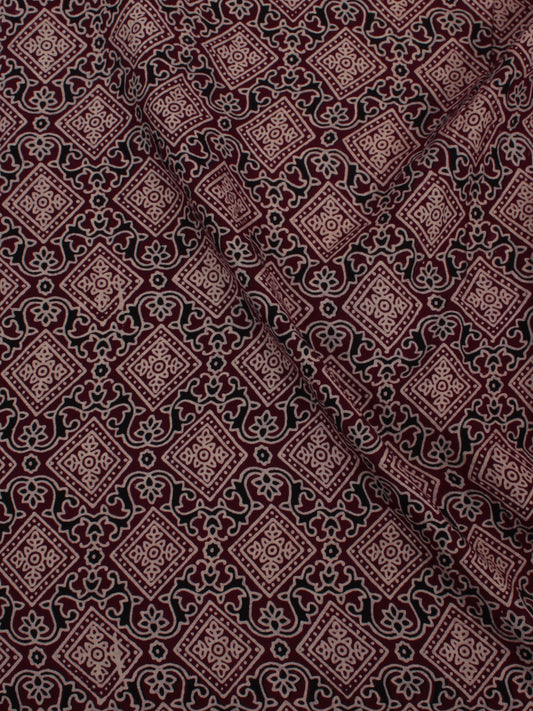 Maroon Ivory Black Ajrakh Block Printed Cotton Fabric Per Meter - F0916685