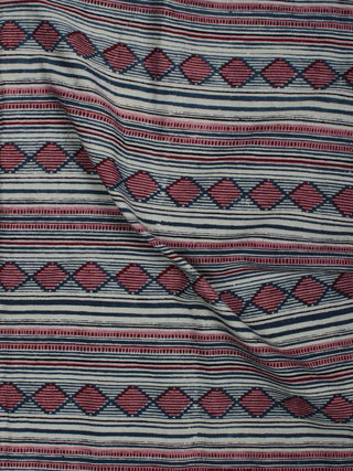 Indigo Maroon Ivory Ajrakh Block Printed Cotton Fabric Per Meter - F003F848