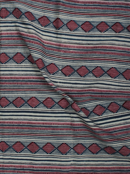Indigo Maroon Ivory Ajrakh Block Printed Cotton Fabric Per Meter - F003F848