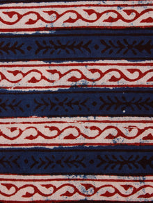 Blue Maroon Black Hand Block Printed Cotton Cambric Fabric Per Meter - F0916189