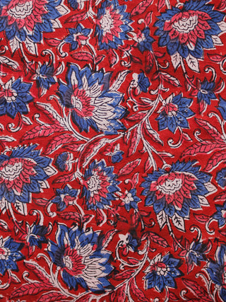Red Blue Beige Black Hand Block Printed Cotton Fabric Per Meter - F001F1344