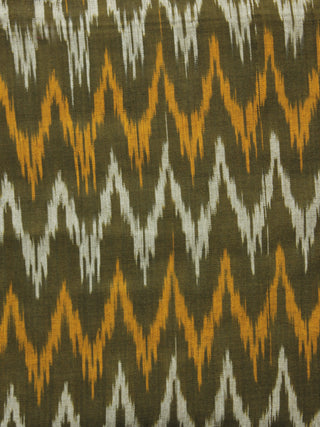 Olive Green Ivory Orange Pochampally Hand Woven Ikat Fabric Per Meter - F002F913