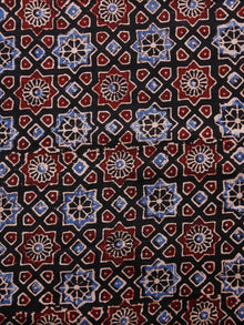 Oat Brown Black Maroon Ivory Ajrakh Hand Block Printed Cotton Fabric Per Meter - F003F1686