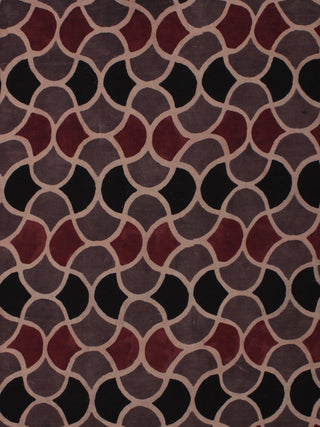Kashish Maroon Black Beige Ajrakh Block Printed Cotton Fabric Per Meter - F003F849