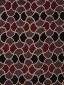 Kashish Maroon Black Beige Ajrakh Block Printed Cotton Fabric Per Meter - F003F849