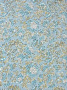 Blue Yellow Hand Block Printed Cotton Fabric Per Meter - F001F2307