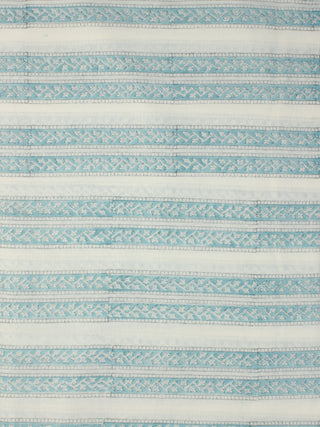 White Sky blue Hand Block Printed Cotton Fabric Per Meter - F001F2337