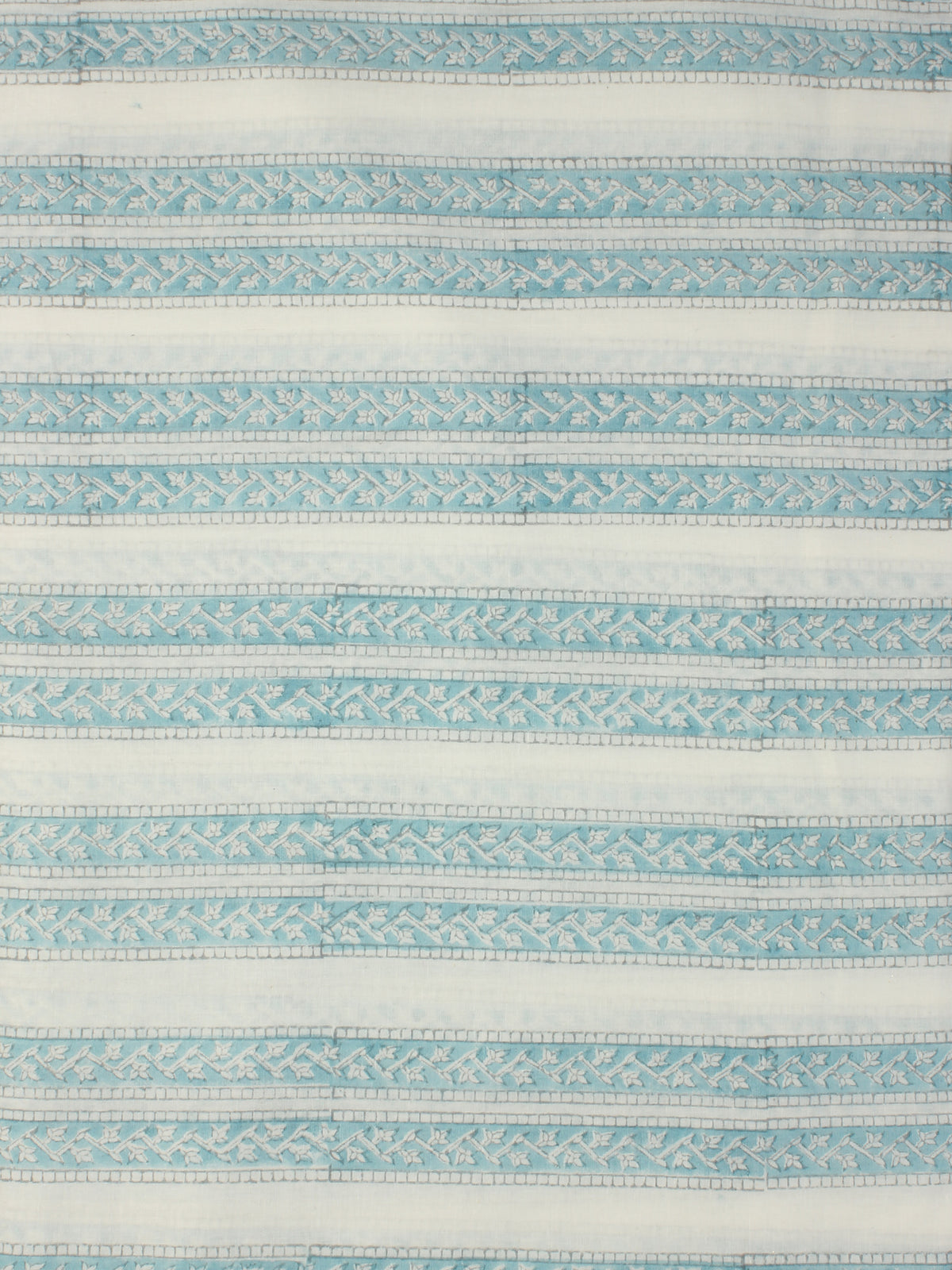White Sky blue Hand Block Printed Cotton Fabric Per Meter - F001F2337