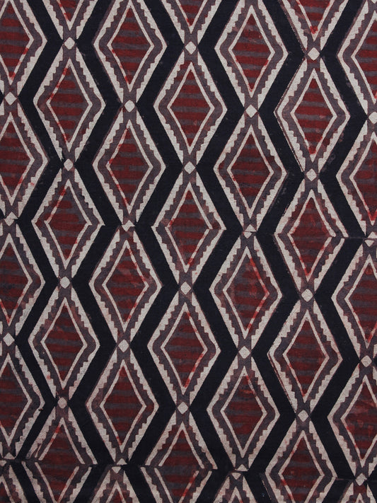 Brown Black Maroon Ivory Ajrakh Hand Block Printed Cotton Blouse Fabric - BPA014