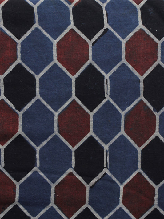Blue Black Maroon Ajrakh Printed Cotton Fabric Per Meter - F003F1170