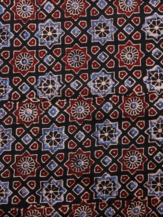Black Blue Ivory Maroon Ajrakh Hand Block Printed Cotton Fabric Per Meter - F003F1588