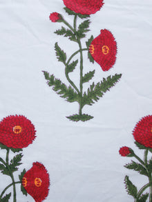 White Cherry Red Green Hand Block Printed Cotton Fabric Per Meter - F001F1492