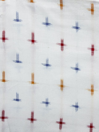 White Blue Red Mustard Yellow Pochampally Hand Weaved Double Ikat Fabric Per Meter - F003F1226