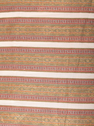 Tan Olive Green Pink Golden Block Printed Cotton Fabric Per Meter - F001F2387