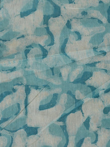 Sky Blue Ivory Hand Block Printed Chanderi Silk Fabric Per Meter - F0916197