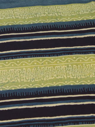 Green Blue Black Ivory Ajrakh Block Printed Cotton Fabric Per Meter - F0916686