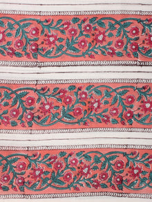 Coral White Green Hand Block Printed Cotton Fabric Per Meter - F001F2277