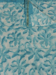 Sky Blue Ivory Hand Block Printed Chanderi Silk Fabric Per Meter - F0916197