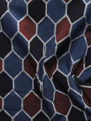 Blue Black Maroon Ajrakh Printed Cotton Fabric Per Meter - F003F1170