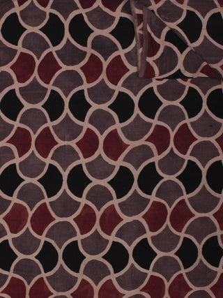 Kashish Maroon Black Beige Ajrakh Block Printed Cotton Fabric Per Meter - F003F849