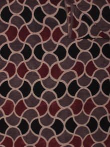 Kashish Maroon Black Beige Ajrakh Block Printed Cotton Fabric Per Meter - F003F849