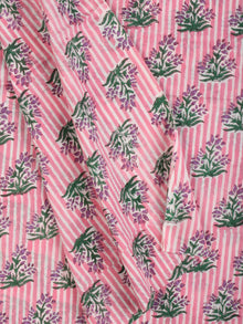 Pink Green White Block Printed Cotton Fabric Per Meter - F001F2213