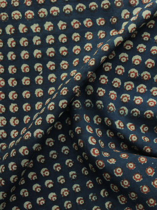 Dark Green Red Ivory Hand Block Printed Cotton Fabric Per Meter - F003F1314