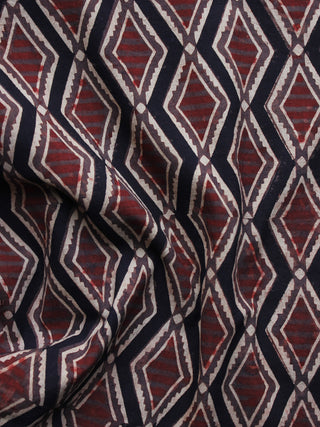 Brown Black Maroon Ivory Ajrakh Hand Block Printed Cotton Blouse Fabric - BPA014