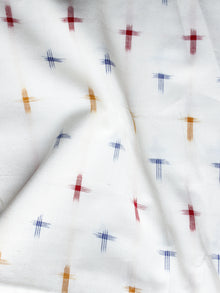 White Blue Red Mustard Yellow Pochampally Hand Weaved Double Ikat Fabric Per Meter - F003F1226