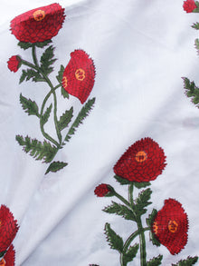 White Cherry Red Green Hand Block Printed Cotton Fabric Per Meter - F001F1492