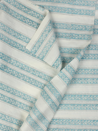 White Sky blue Hand Block Printed Cotton Fabric Per Meter - F001F2337