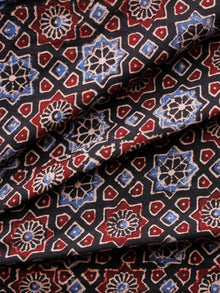 Black Blue Ivory Maroon Ajrakh Hand Block Printed Cotton Fabric Per Meter - F003F1588