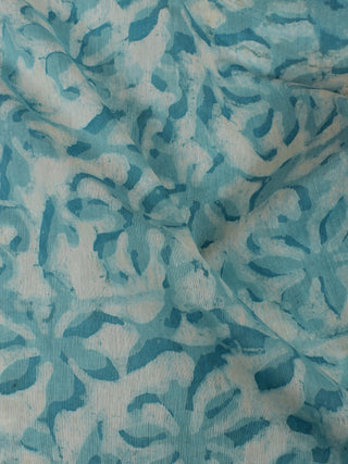 Sky Blue Ivory Hand Block Printed Chanderi Silk Fabric Per Meter - F0916197