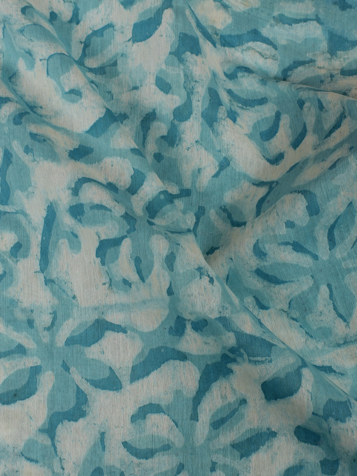 Sky Blue Ivory Hand Block Printed Chanderi Silk Fabric Per Meter - F0916197