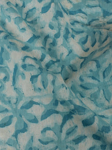 Sky Blue Ivory Hand Block Printed Chanderi Silk Fabric Per Meter - F0916197