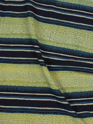 Green Blue Black Ivory Ajrakh Block Printed Cotton Fabric Per Meter - F0916686