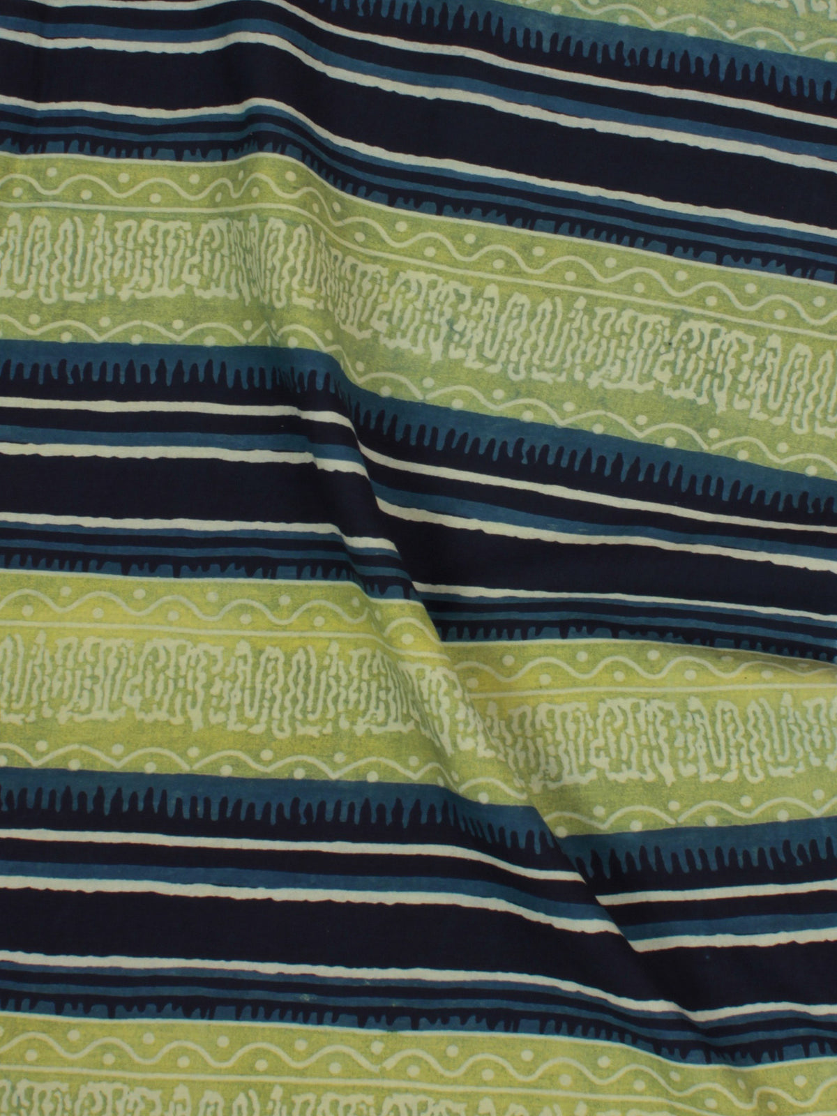 Green Blue Black Ivory Ajrakh Block Printed Cotton Fabric Per Meter - F0916686