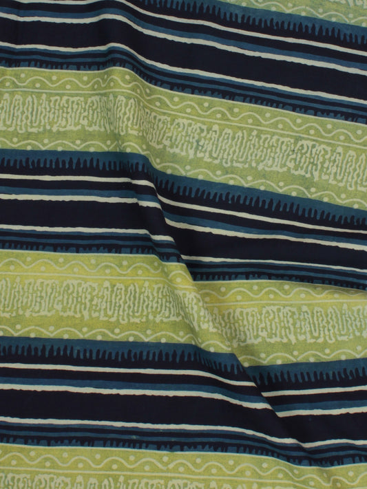 Green Blue Black Ivory Ajrakh Block Printed Cotton Fabric Per Meter - F0916686