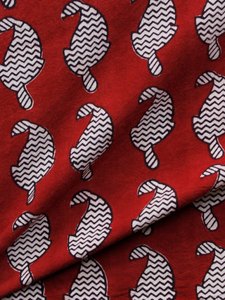 Brick Red Black Ivory Bagh Printed Cotton Fabric Per Meter - F005F1720