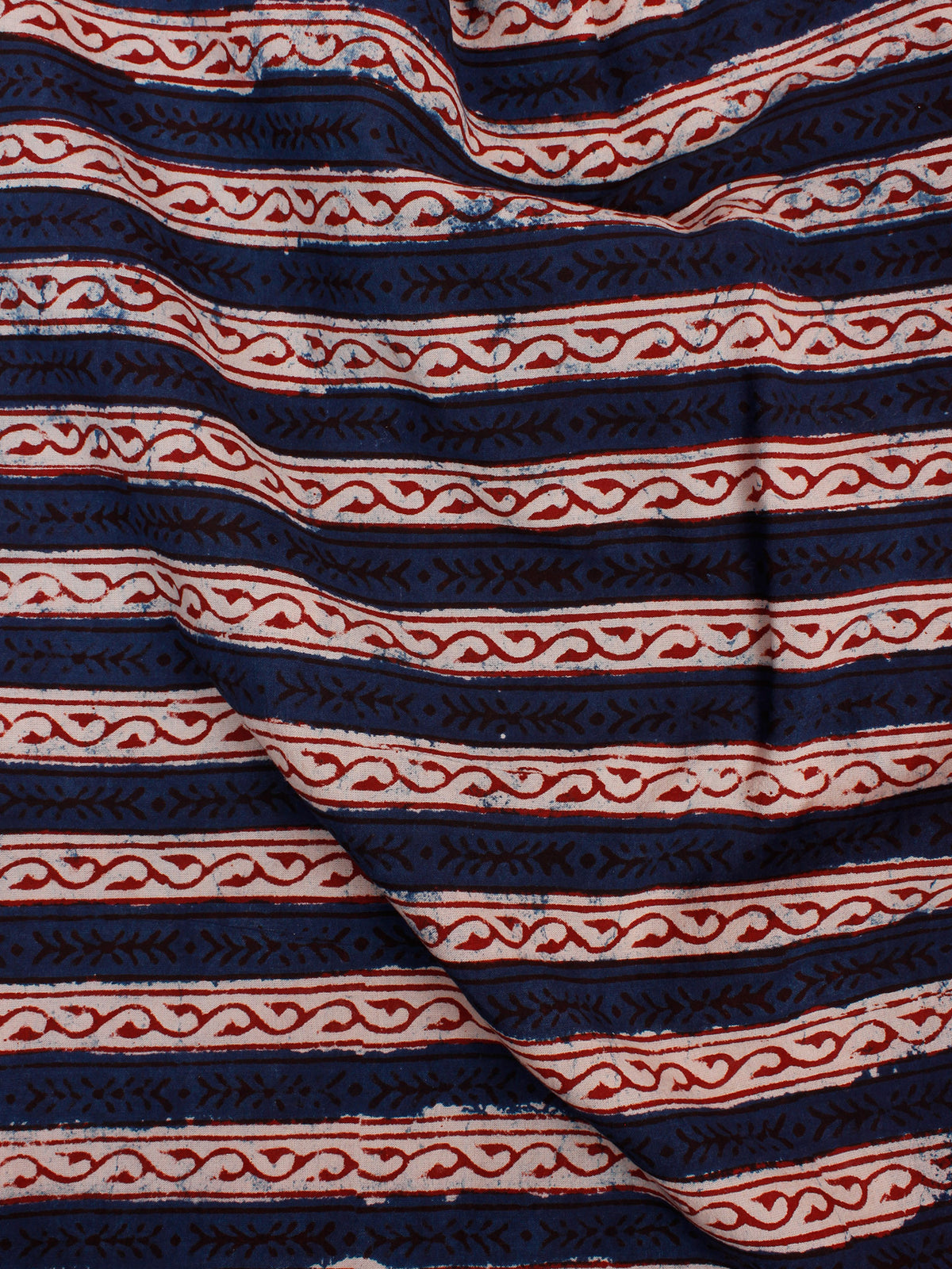 Blue Maroon Black Hand Block Printed Cotton Cambric Fabric Per Meter - F0916189