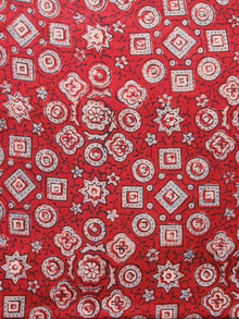 Red Black Grey Ajrakh Printed Cotton Fabric Per Meter - F003F1518