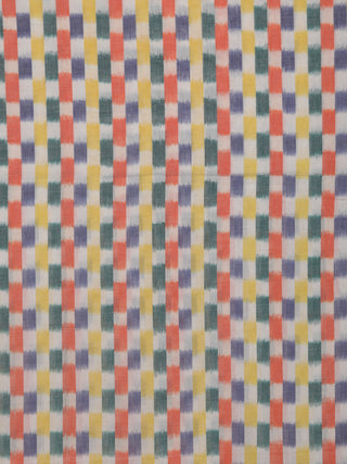 White Multi Color Pochampally Hand Weaved Ikat Mercerised Cotton Fabric Per Meter - F002F1749